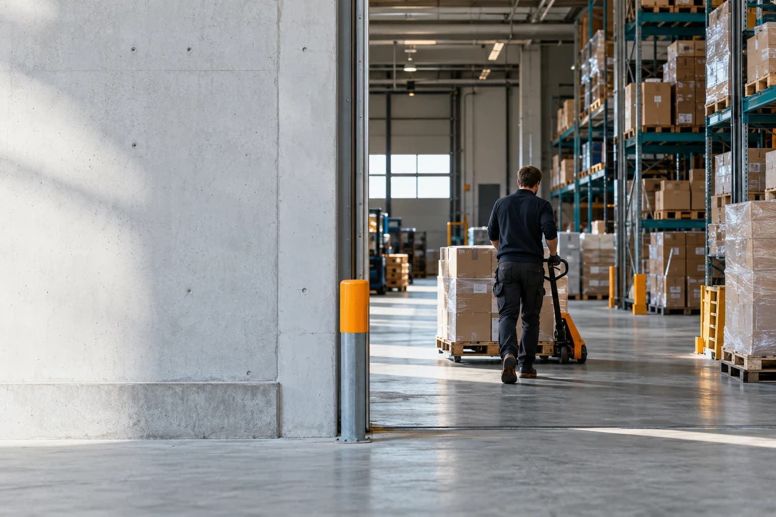 Lagerarbeider ved en ryddig arbeidsstasjon i lageret